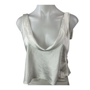 NEW Lioness Women's White Silk Satin Sleeveless Cowl Neck Cami Tank Crop Top XS